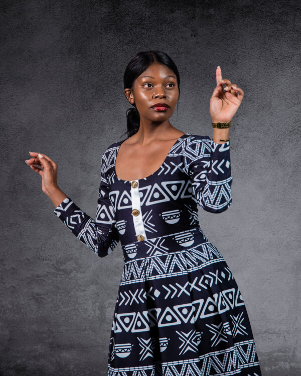 NTU Print Pleated Dress (Black) - Image 2