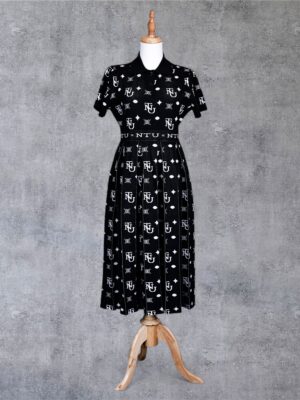 NTU Ladies Mono Pleated Dress (Black Knit)