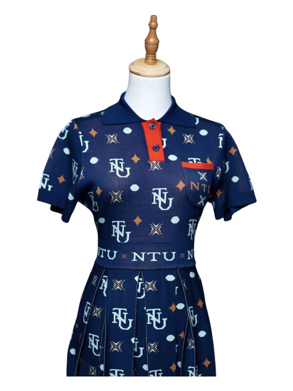 NTU Ladies Mono Pleated Dress (Navy Knit) - Image 2