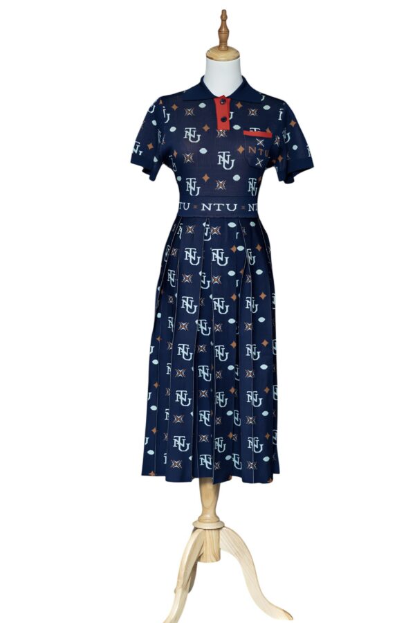 NTU Ladies Mono Pleated Dress (Navy Knit)